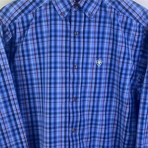 Ariat Pro Series Blue Plaid Western Long Sleeve Shirt Under Arm Vent Medium Mens